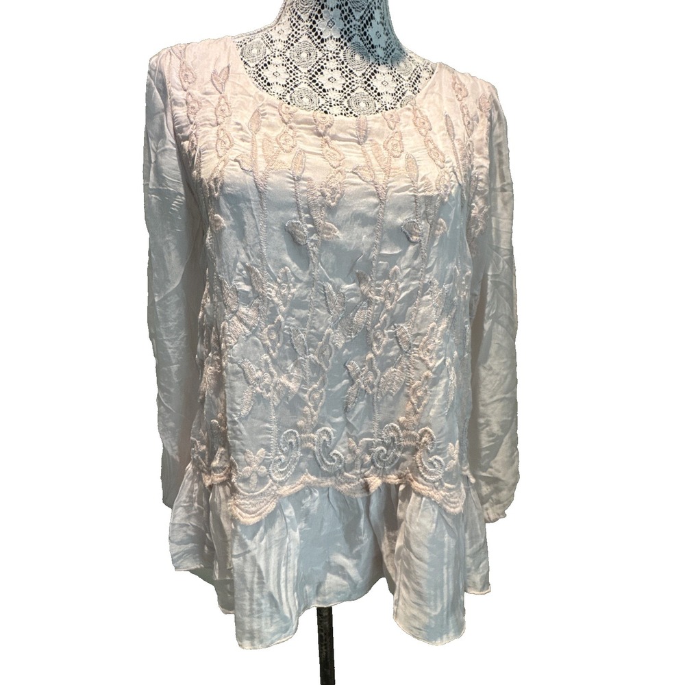 Elena Baldi Shirt Size S‎ Made In Italy Silk Cottagecore  peasant pink BOHO - Picture 4 of 13